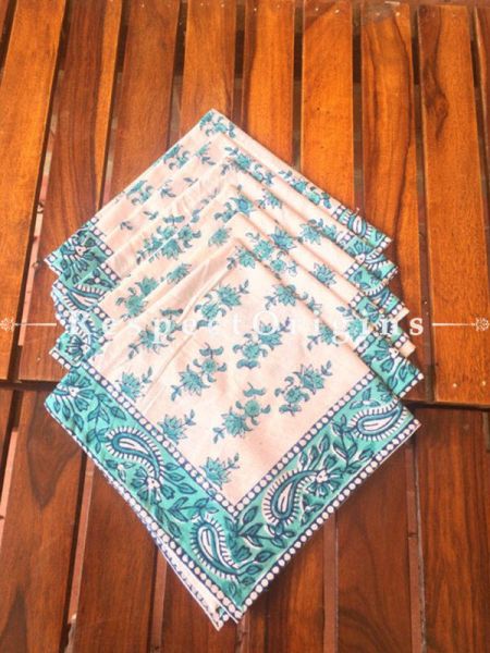 Buy Hand Block Printed Thick Floral Design Cotton Washable Table Mat Set with Runner and Coasters; Green On White Base At RespectOrigins.com