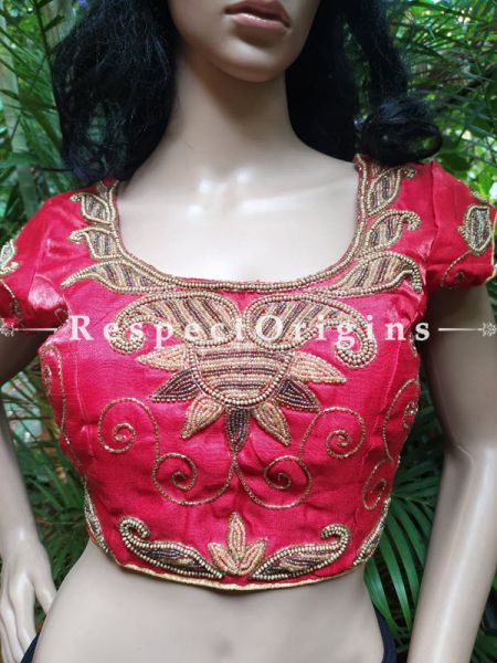 Buy Hand-Embroidered Beadwork Red Cotton Silk Choli Blouse In at RespectOrigins.com
