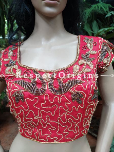 Buy Hand-Embroidered Cotton Silk Choli Blouse With Beadwork In Red Color In at RespectOrigins.com