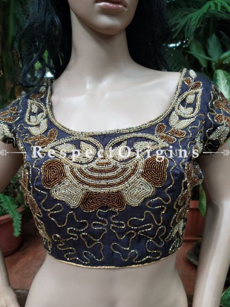 Buy Beige Colored Cotton Silk Choli Blouse With Hand-Embroidered Beadwork. at RespectOrigins.com