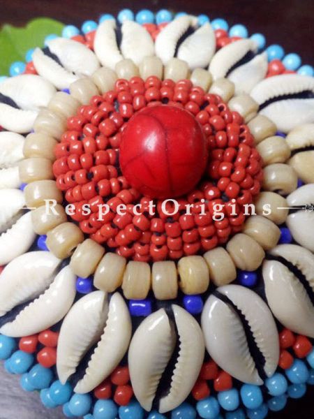 Blue and red Jewellery Box With Beads and Sea Shells; Ladakhi Beaded Container; RespectOrigins.com