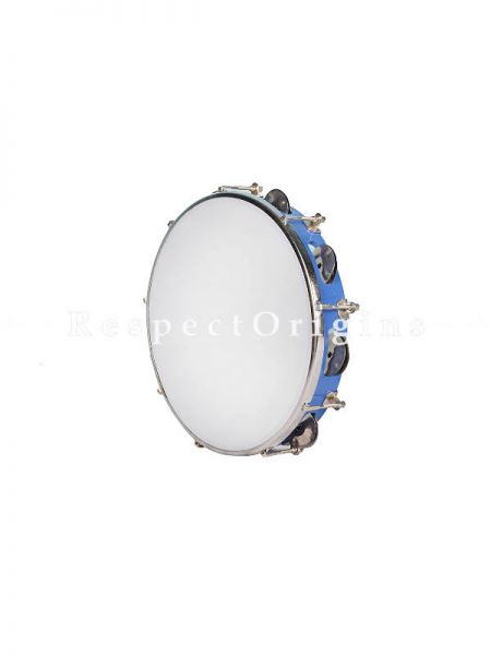 10 Inch Tambourine With Head; Blue; Indian Musical Instrument; RespectOrigins.com