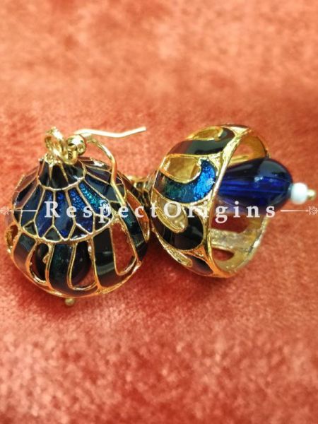 Blue with golden Meenakari EarRing; Copper Alloy,RespectOrigins.com