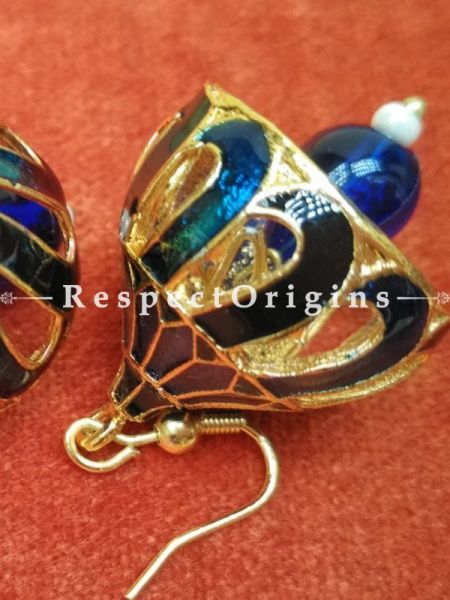 Blue with golden Meenakari EarRing; Copper Alloy,RespectOrigins.com