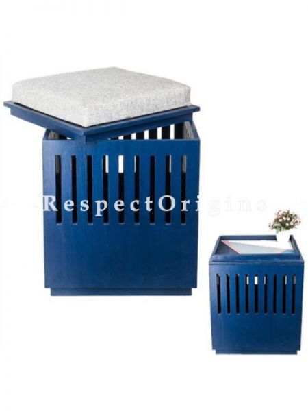 Buy Blue Wood Tabletop Ottoman with Storage At RespectOrigins.com