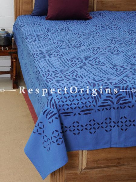 Buy Exotic Blue Double Bed Cover; Applique Work, Cotton, 90x108 in At RespectOrigins.com