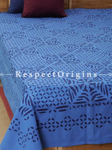 Buy Exotic Blue Double Bed Cover; Applique Work, Cotton, 90x108 in At RespectOrigins.com