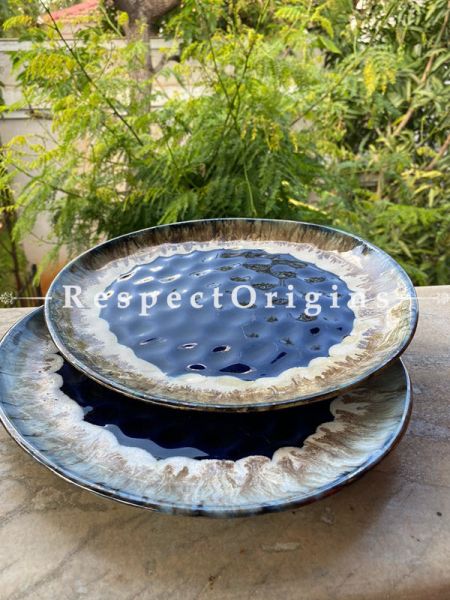 Set of 2 Handmade Khurja Pottery Ceramic Serving Plate or Platter for Snacks, Nut, Fruit and Dessert; RespectOrigins.com
