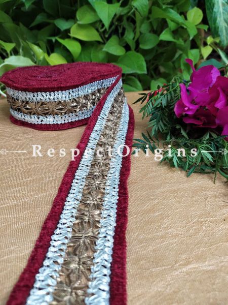 Gorgeous Lined Embroidered Silk Border; Red & White lines; RespectOrigins.com