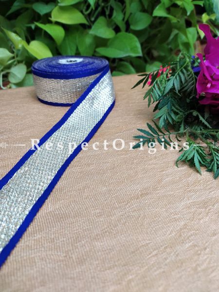 Beautiful Embroidered Silk Border; With Blue Base, Silver Work; RespectOrigins.com
