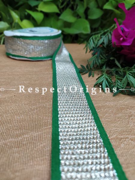 Gorgeous Lined Embroidered Silk Border; With Green Base & Silver Work; RespectOrigins.com
