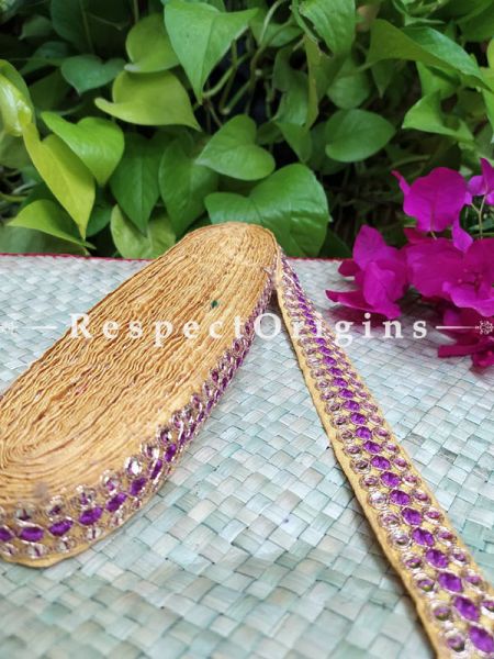 Gorgeous Lined Embroidered Silk Border; With Beige Base & Purple Work; RespectOrigins.com