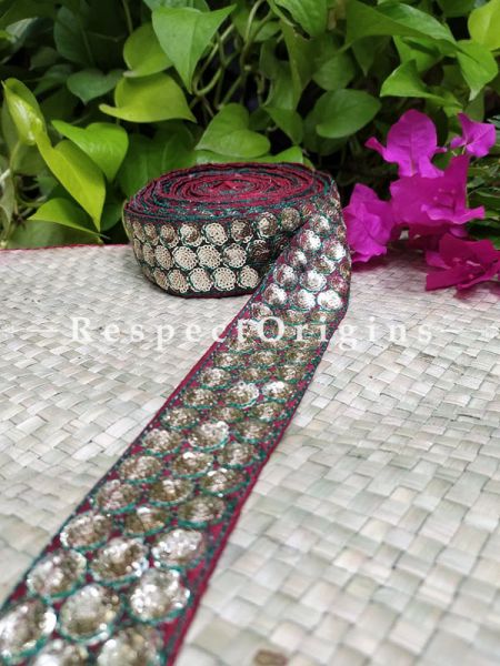 Gorgeous Lined Embroidered Silk Border; With Red Base & Silver Work; RespectOrigins.com