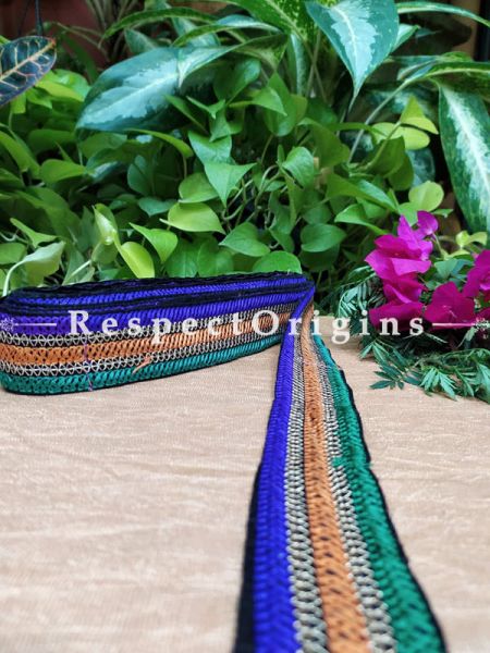 Beautiful Embroidered Silk Border; With Blue-Orange-Green Stripes Gota Work; RespectOrigins.com