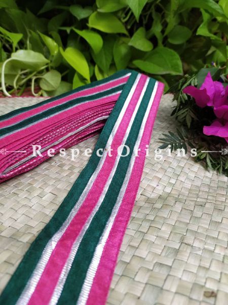 Gorgeous Lined Embroidered Silk Border; Pink & Green; RespectOrigins.com