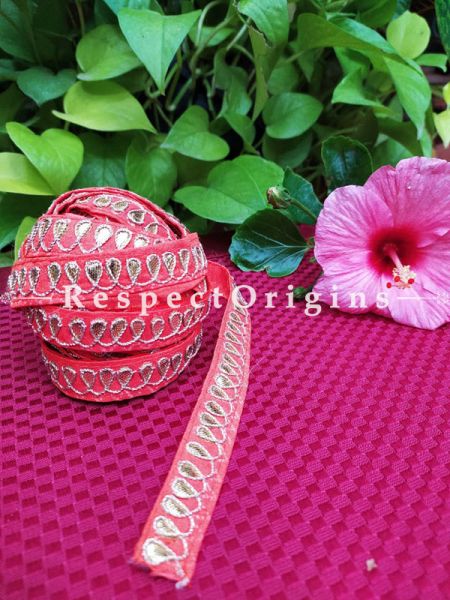 Beautiful Embroidered Silk Border; With Red Base & Shimmer Golden Gota Work; RespectOrigins.com