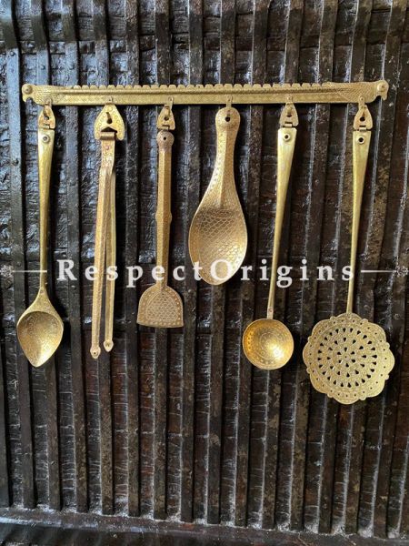 Brass Handcrafted Cooking Ladle Set of 6; Wall-mounted. ; RespectOrigins.com