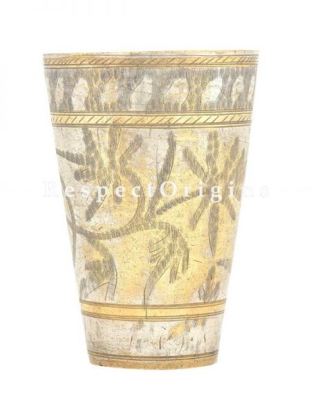 Buy Brass Lassi Glass With Silver Plating Leaves And Flower Etched At RespectOrigins.com