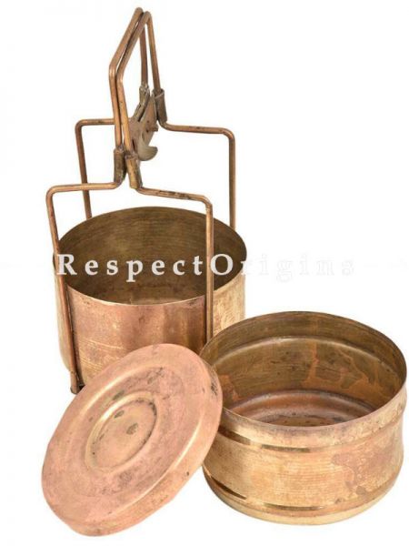 Buy Brass Picnic or Tiffin Carrier with 2 boxes With detachable holder At RespectOrigins.com