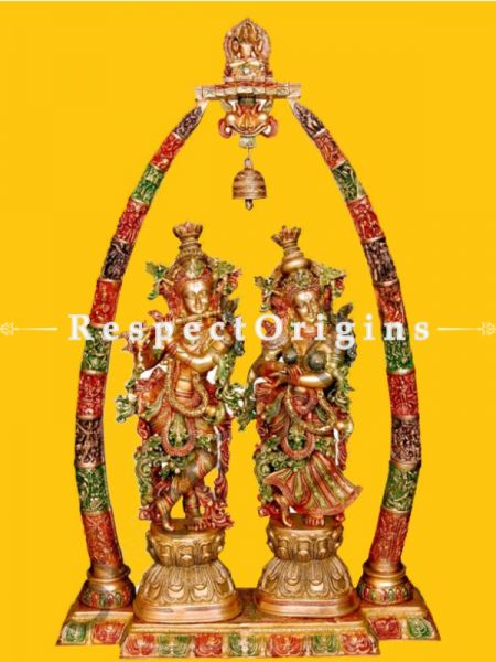 Antique Stone Finish Lord Radha Krishna Statue; Brass; 44 Inches