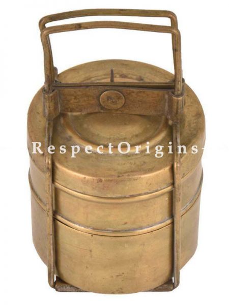 Buy Brass Picnic or Tiffin Carrier with 2 boxes With detachable holder At RespectOrigins.com