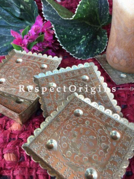 Buy Gorgeous Hammered Brass Square Coasters Set of 6. Square; Handmade; 3.3x3.3 in At RespectOrigins.com
