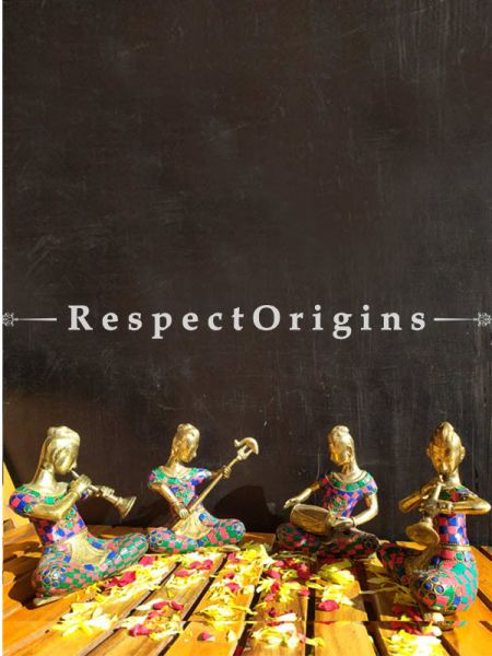 Buy Attractive Brass and Colorful Stonework Musicians Set of 4 At RespectOrigins.com