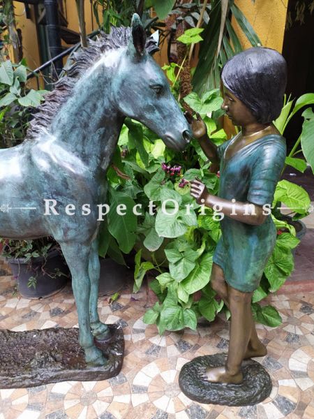 Unique Pure Bronze Statue of a Girl and her Pony Life-like & Life-size; 4 Feet at RespectOrigins.com