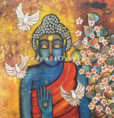 Square Art Painting of Budhha;Acrylic on Canvas; 24in X 24in at RespectOrigins.com