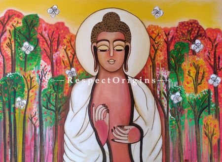Horizontal Art Painting of Buddha ;Acrylic on Canvas; 48in X 36in at RespectOrigins.com