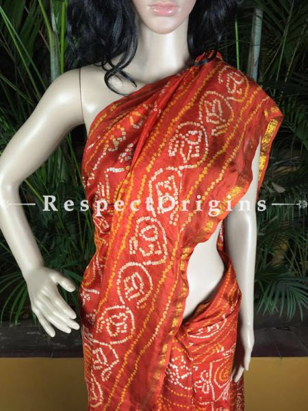 Buy Bandhani orange Silk Saree; RespectOrigins.com