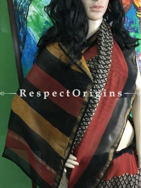 Buy Chanderi Black & Red Cotton Sarees Online; RespectOrigins.com