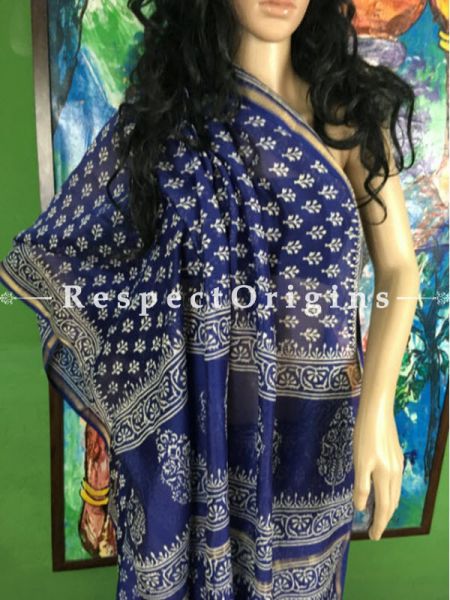 Buy Chanderi Cotton Sarees, Blue and White Online; RespectOrigins.com