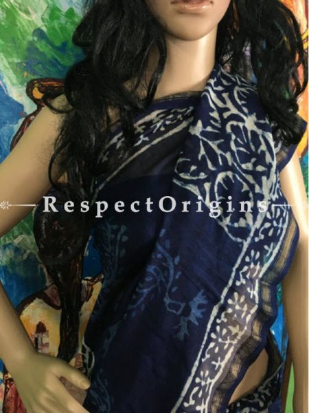 Buy Chanderi Cotton Sarees, indigo, Navy, White Online; RespectOrigins.com