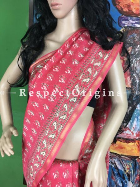 Buy Chanderi Cotton Sarees, Peach, Pink & White Online; RespectOrigins.com