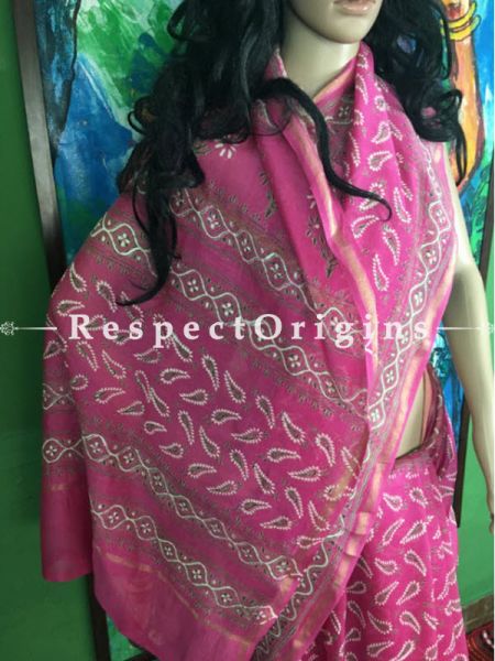 Buy Chanderi Cotton Sarees; Rose Pink & White Online; RespectOrigins.com