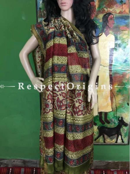 Buy Chanderi Sarees, Handcrafted, Green & Maroon Cotton Sarees; RespectOrigins.com