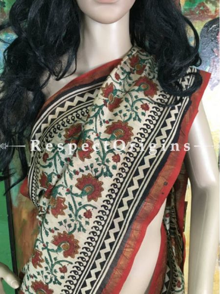 Buy Chanderi White & Red Cotton Sarees Online; RespectOrigins.com
