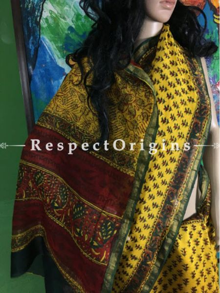Buy Chanderi Yellow Cotton Sarees Online; RespectOrigins.com