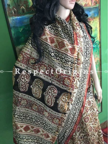 Buy Chanderi Sarees, Handcrafted, Chanderi Beige & Brown Silk Sarees; RespectOrigins.com