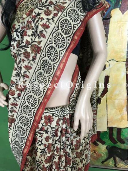 Buy Chanderi Sarees, Handcrafted, Chanderi Beige, Red & Black Sarees; RespectOrigins.com