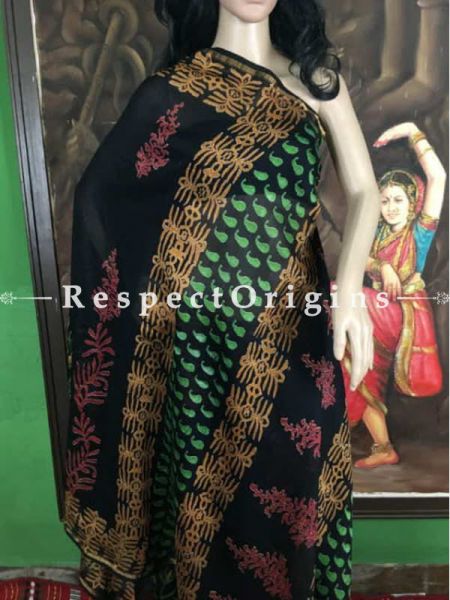 Buy Chanderi Sarees, Handcrafted, Chanderi Black Cotton Silk Sarees; RespectOrigins.com