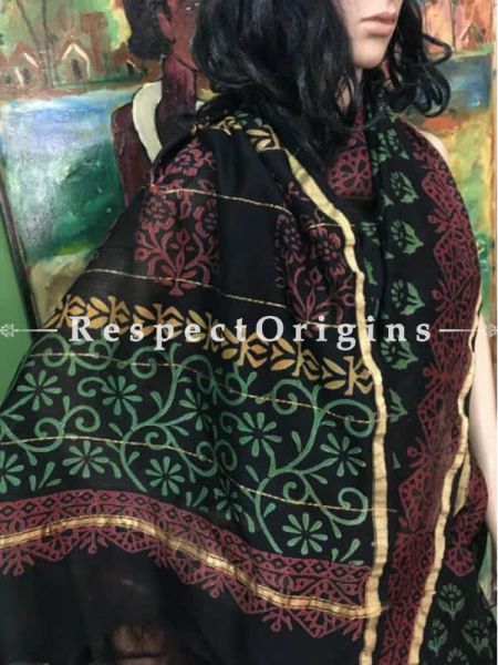 Buy Chanderi Sarees, Handcrafted, Chanderi Black & Green Cotton Silk Sarees; RespectOrigins.com