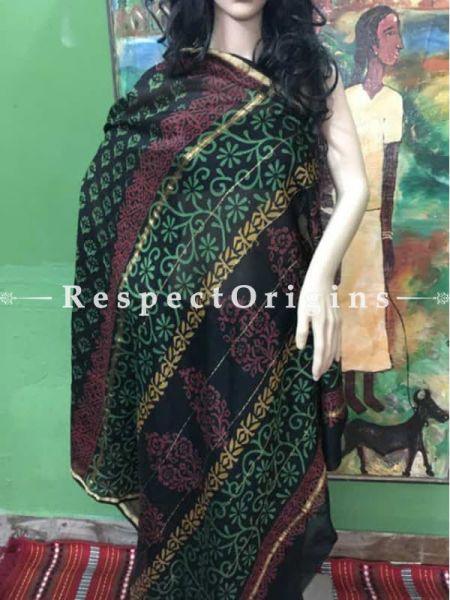 Buy Chanderi Sarees, Handcrafted, Chanderi Black & Green Cotton Silk Sarees; RespectOrigins.com