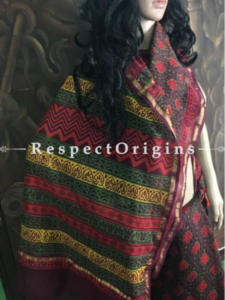 Buy Chanderi Sarees, Handcrafted, Chanderi Green & Red Silk Sarees; RespectOrigins.com