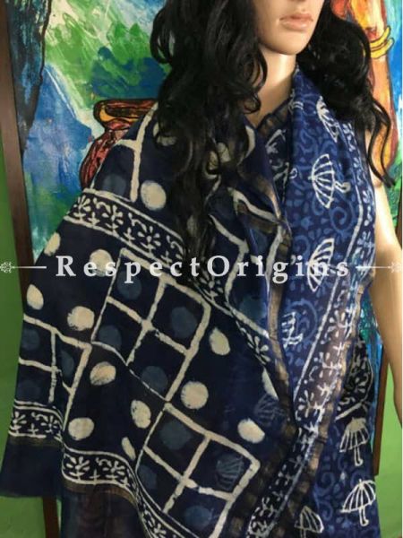 Buy Chanderi Sarees, Handcrafted, Chanderi indigo Blue Cotton Sarees; RespectOrigins.com