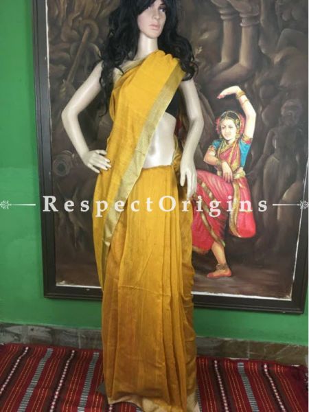 Chanderi Sarees, Handcrafted, Chanderi Yellow Cotton Silk Sarees; RespectOrigins.com