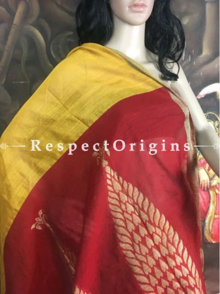 Chanderi Sarees, Handcrafted, Chanderi Yellow Cotton Silk Sarees; RespectOrigins.com