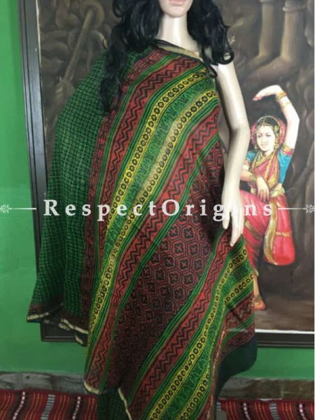 Buy Chanderi Sarees, Handcrafted, Green & Maroon Cotton  Silk Sarees; RespectOrigins.com