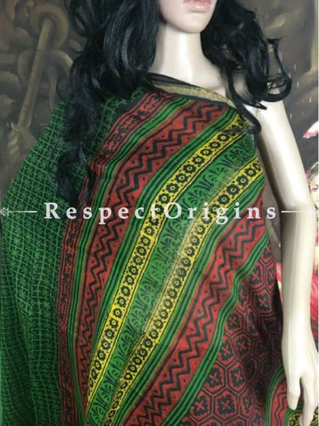 Buy Chanderi Sarees, Handcrafted, Green & Maroon Cotton  Silk Sarees; RespectOrigins.com